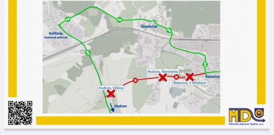 Mapa dopravce MD Teplice p.o., výluka 3./4.11.2025